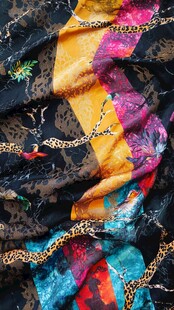 多彩印花豹纹时尚丝绸面料