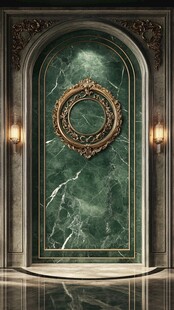 奢华绿玉石雕花拱门墙面