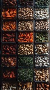 多样干果干货整齐陈列