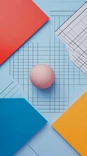 几何色块中的粉色圆球