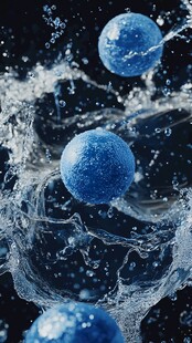 蓝色球体入水瞬间水花四溅