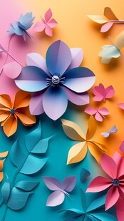 多彩立体折纸花朵装饰图