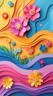 缤纷纸艺花朵波浪创意图案