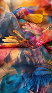 五彩羽毛印花轻薄织物