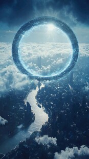 梦幻云端圆环下的城市景观