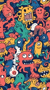 多彩卡通怪兽无缝图案