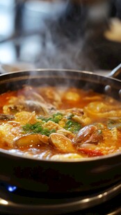 热气腾腾的美味海鲜火锅