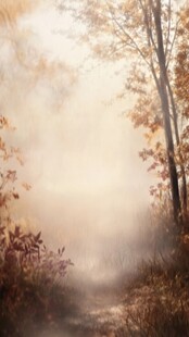 秋日晨雾中的林间小径