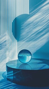 蓝色光影下的透明球体