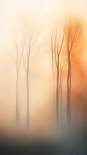 晨雾中的梦幻树林景象