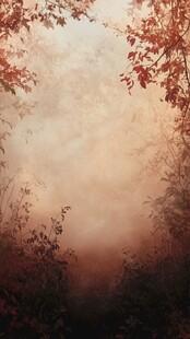 迷雾中的秋日森林景致