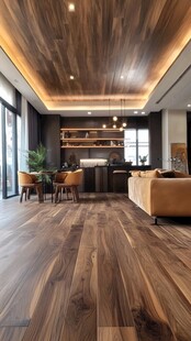 现代客厅的木质地板与吊顶