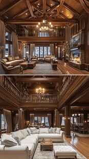 豪华木质双层客厅室内设计