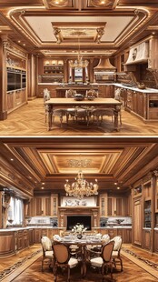 奢华欧式风厨房餐厅一体化