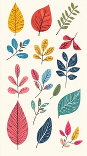 多彩手绘叶片素材集合