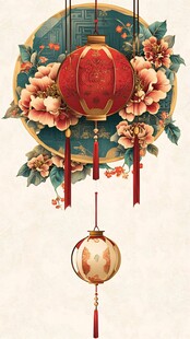 中式灯笼花卉装饰图案