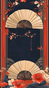 中式古风折扇花卉装饰图