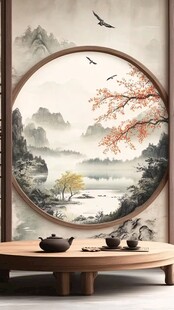 中式圆窗景下的雅致茶空间