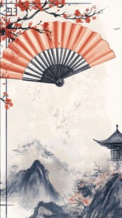 古风折扇山水诗意图景