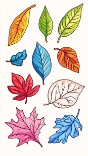 多彩手绘叶片插画素材