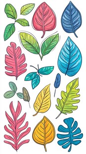 多彩手绘叶片素材集合