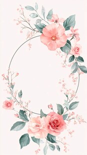 粉色花卉圆环装饰插画