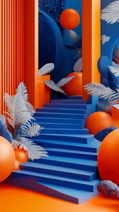 梦幻色彩几何阶梯场景
