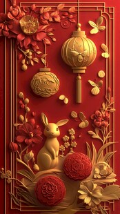 新春玉兔贺岁喜庆装饰图