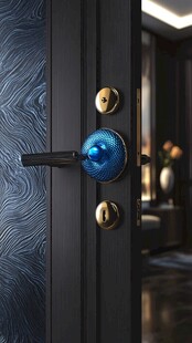 时尚蓝色门锁特写