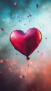 红心气球飘洒缤纷彩屑