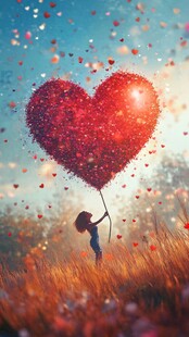 少女牵爱心气球浪漫图景