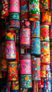 多彩传统灯笼挂饰