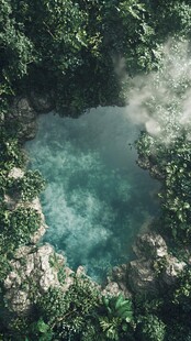 雨林中的神秘幽蓝水潭