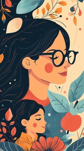 母女温馨时刻插画