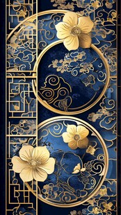 中式蓝金雕花装饰艺术图