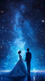 星空下的浪漫新婚夫妇