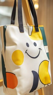 可爱笑脸图案帆布手提包