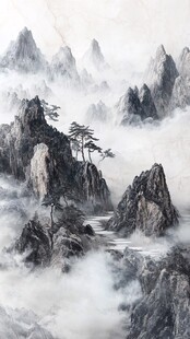 水墨山川间的孤松美景