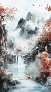 水墨秋景山水图