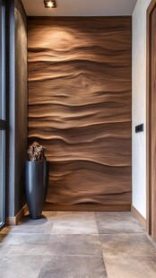 木质波浪纹理墙面玄关美