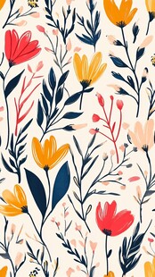 手绘多彩花卉无缝图案