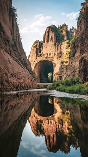 峡谷中的壮美隧道倒影