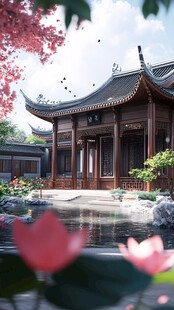 中式庭院美景 荷香绕古建