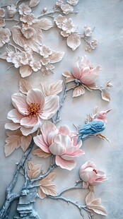 玉兰花枝上的灵动小鸟