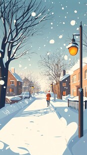 冬日雪景中独行的红衣行人