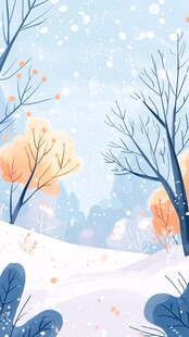 冬日雪景中的多彩树林