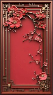 中式红底雕花边框装饰