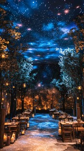 梦幻星空下的浪漫户外餐厅