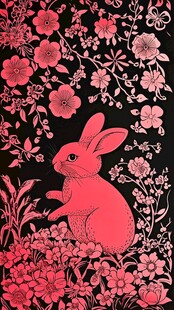 粉红萌兔置身繁花之中