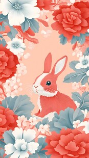 花中萌兔插画